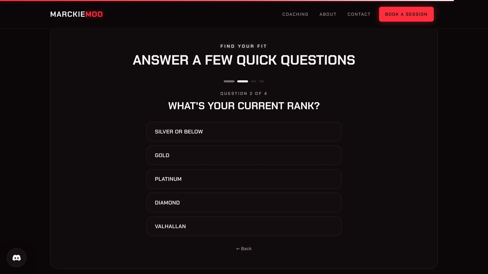 The quiz on question two of four