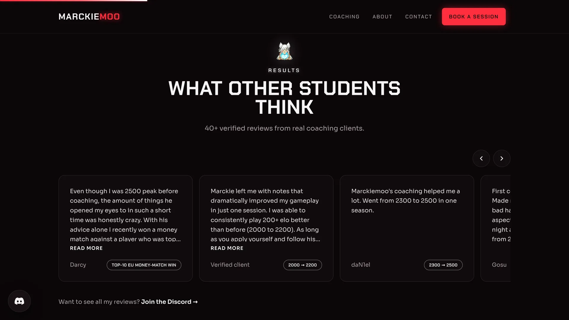Verified student reviews on the homepage