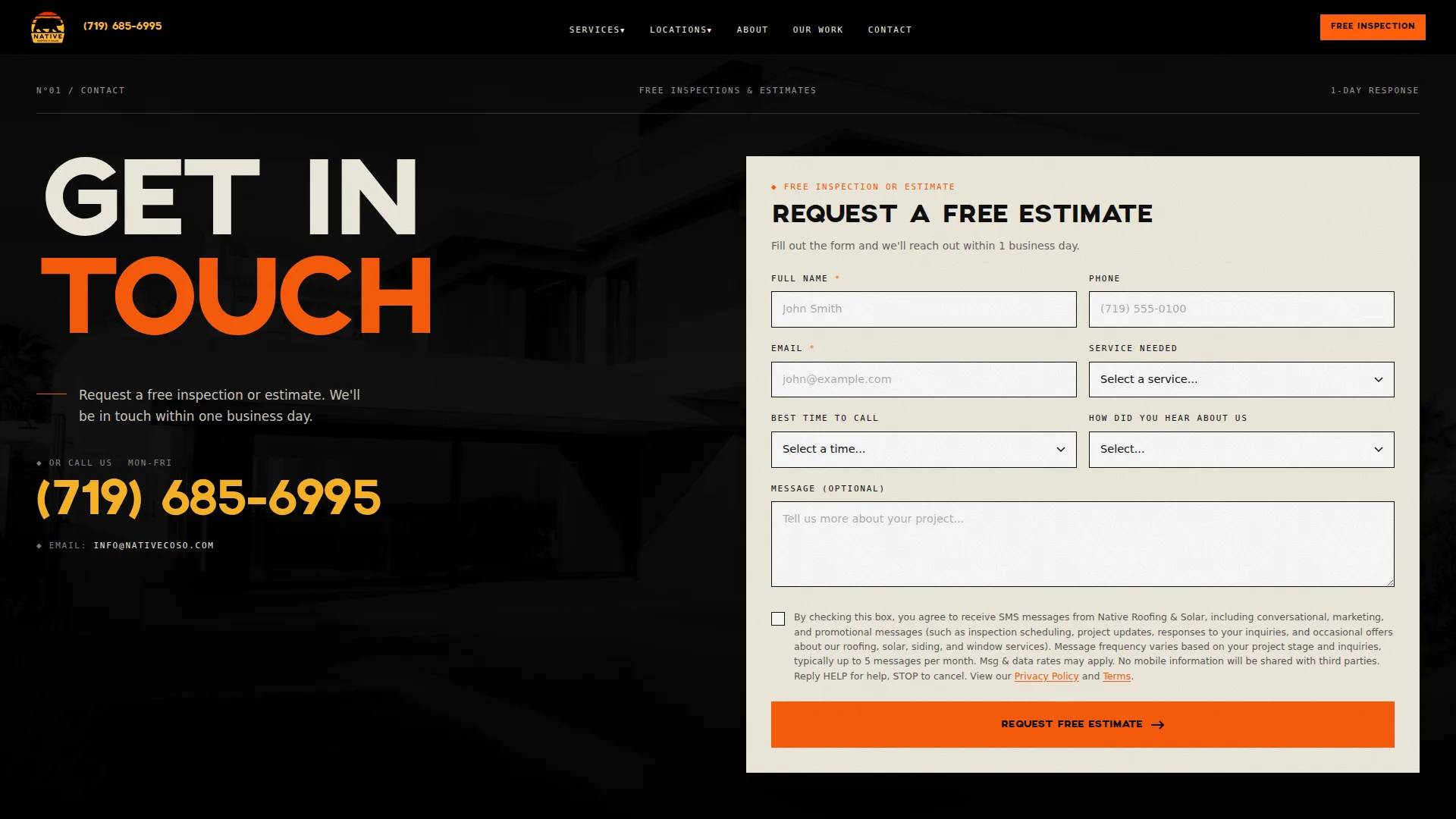 Native Roofing & Solar contact page